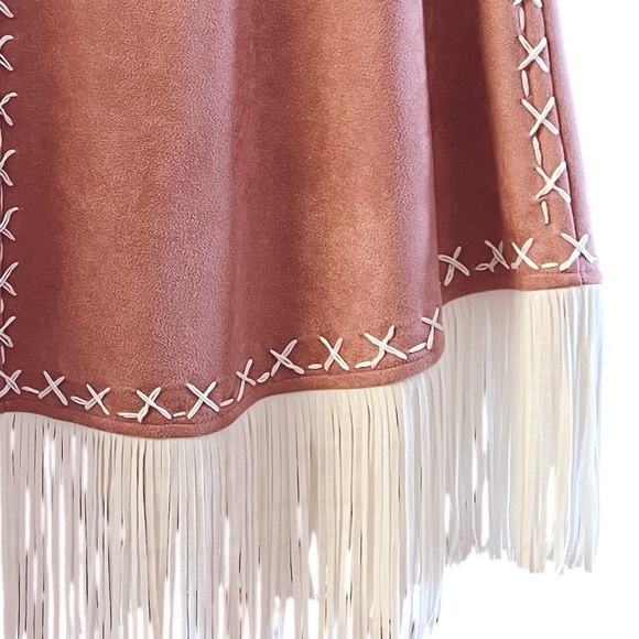 New blue b Light Pink Rose & White Whipstitch Fringe Trim Western Native Cape OS - Picture 7 of 14